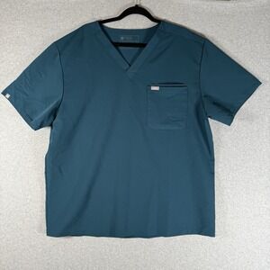 FIGS Leon Scrub Shirt Mens XXL Teal Blue V Neck Pocket Technical Medical Top